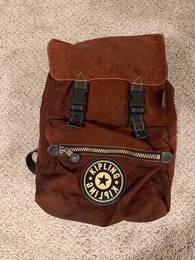 Vintage Kipling large brown canvas backpack